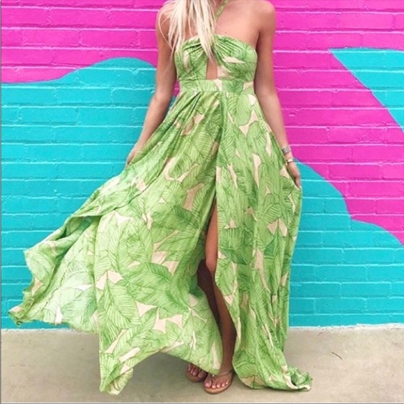 EUC🍍Kimchi Blue Beach Twist Front Banana Leaf Maxi Dress Size 4 - Picture 2 of 7